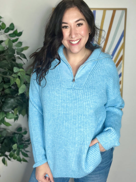 Sky Blue Zip Sweater