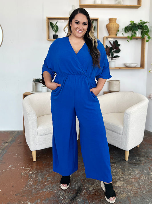 MORE COLORS Double Take Full Size Half Sleeve Wide Leg Jumpsuit