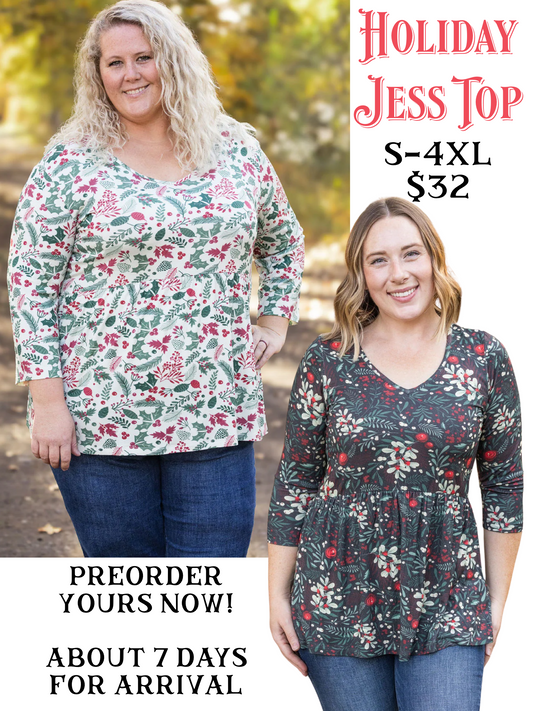 PREORDER - Holiday 3/4 Sleeve Jess Top